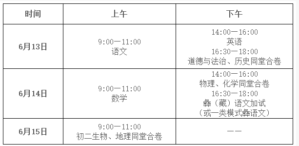 2021凉山中考时间