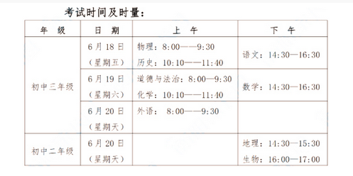 2021衡阳中考时间及考试科目安排