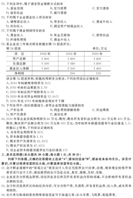 2021浙江财会类职业技能考试试题及答案 考什么内容