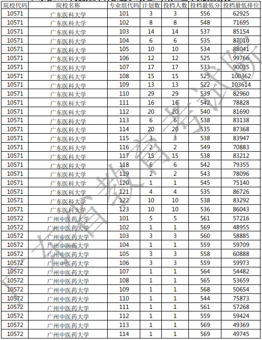 广东提前批农村卫生专项投档分及排名