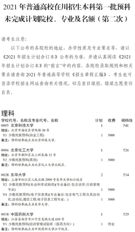 2021四川本科第一批预科第二次征集志愿时间及计划