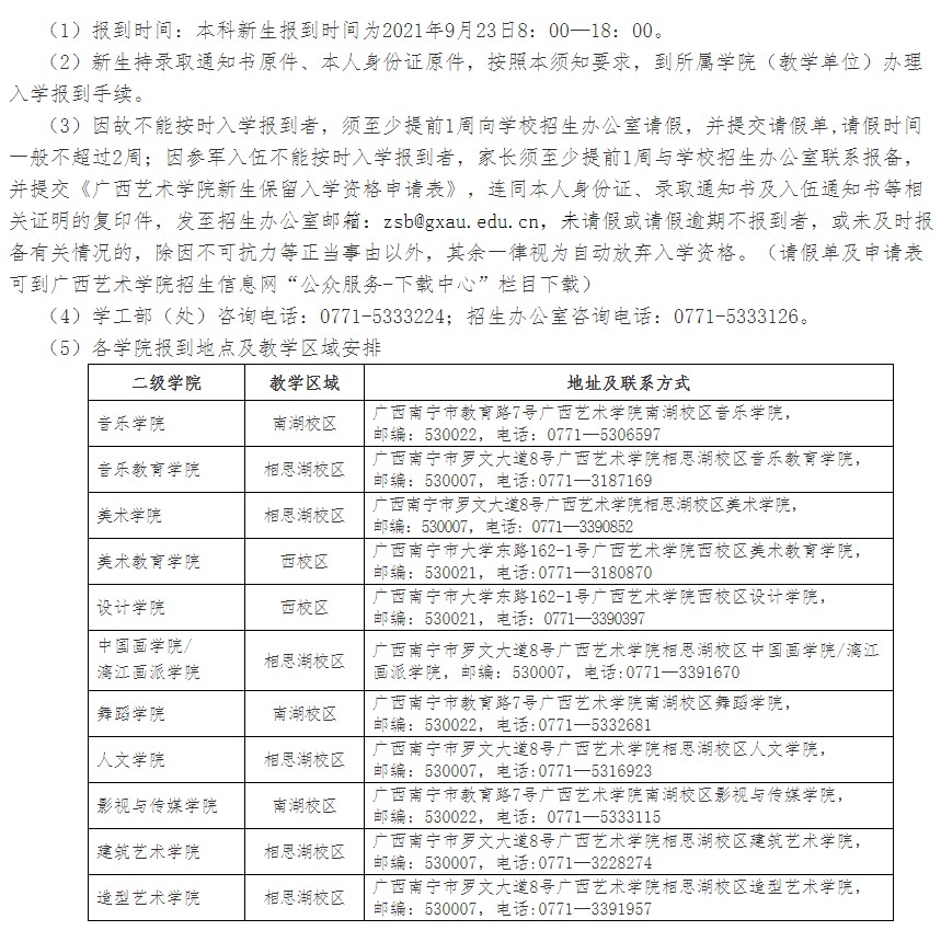 2021广西艺术学院迎新网登陆入口 新生报到时间及入学须知