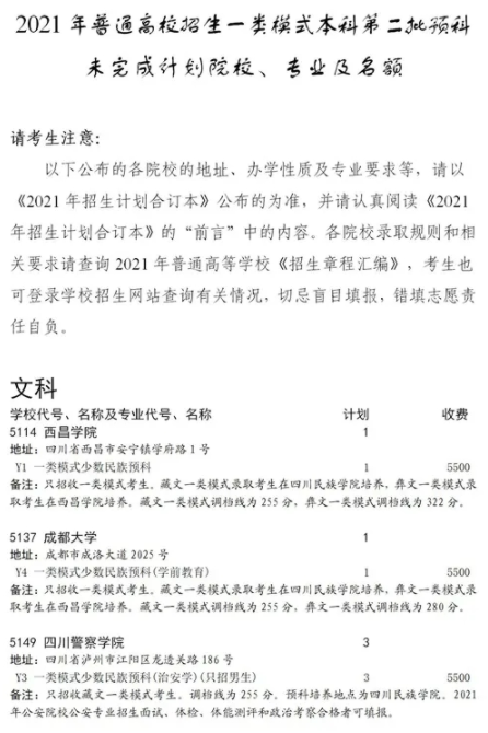 2021四川普通高校一类模式本科第二批预科征集志愿时间及计划