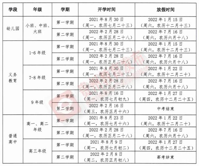 2021铜仁中小学暑假什么时候开学