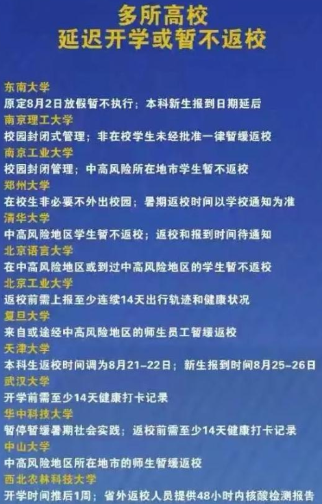 大学开学时间将被延后