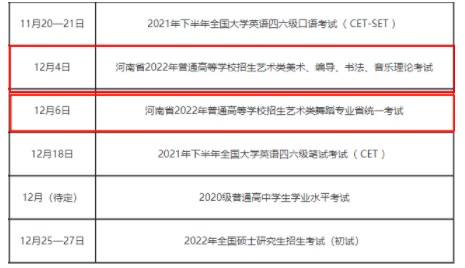 2022河南艺考时间安排