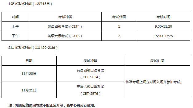 2021四六级考试时间