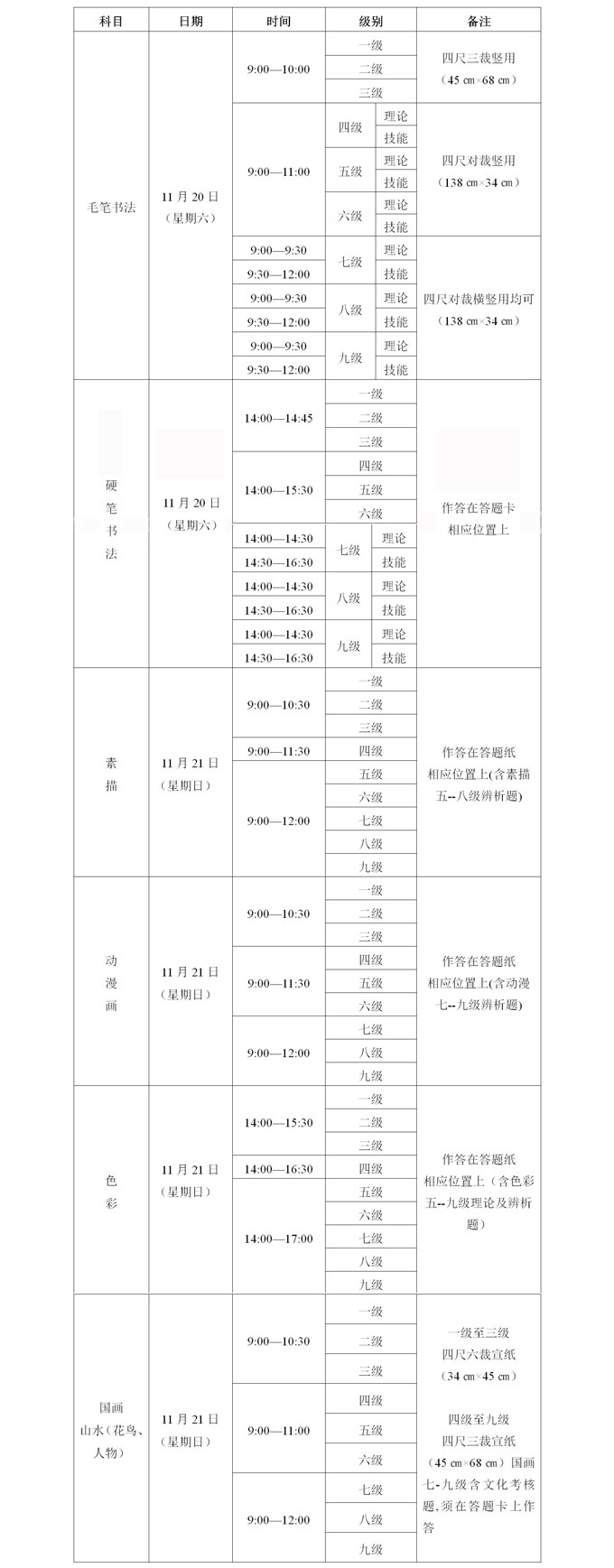 四川2021下半年书画等级考试时间安排及考点设置