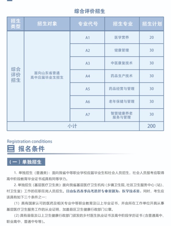 菏泽医学专科学校单招和综合评价招生简章