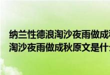 纳兰性德浪淘沙夜雨做成秋恰上心头全词翻译（纳兰性德浪淘沙夜雨做成秋原文是什么）