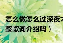 怎么做怎么过深夜才不会寂寞是什么歌（有完整歌词介绍吗）