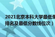 2021北京本科大学最低录取分数线（2022年北京本科大学排名及最低分数线位次）