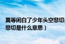 莫等闲白了少年头空悲切是什么意思（莫等闲白了少年头空悲切是什么意思）