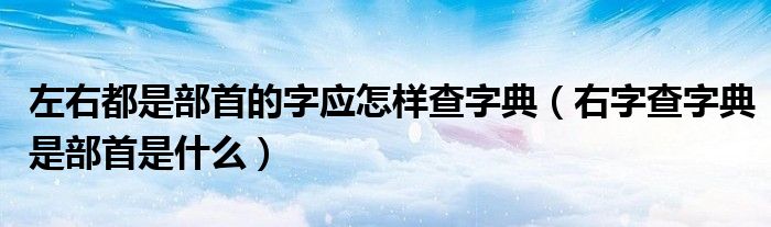 左右都是部首的字应怎样查字典 右字查字典是部首是什么 教育新闻网