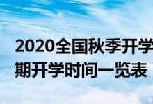 2020全国秋季开学时间（2020年全国春季学期开学时间一览表）