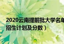 2020云南提前批大学名单（2022年全国提前批大学在云南招生计划及分数）