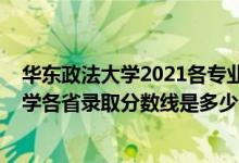 华东政法大学2021各专业录取分数线（2021年华东政法大学各省录取分数线是多少）