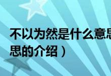 不以为然是什么意思（关于不以为然是什么意思的介绍）